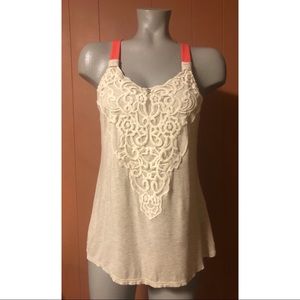 Maurices Tank Top with Embroidery & Pink Straps S